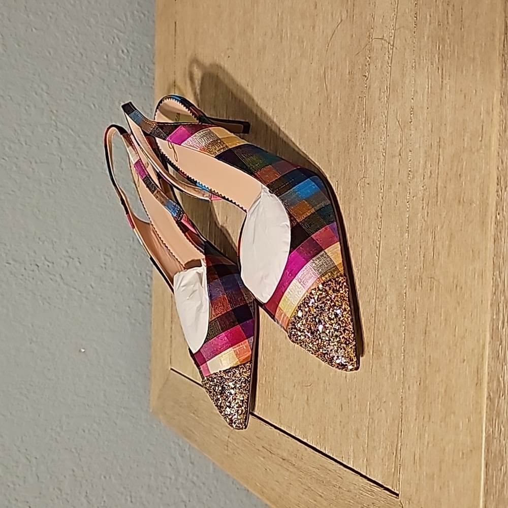 Size 6 J.Crew Multi-colored Slingbacks with Glitter toe